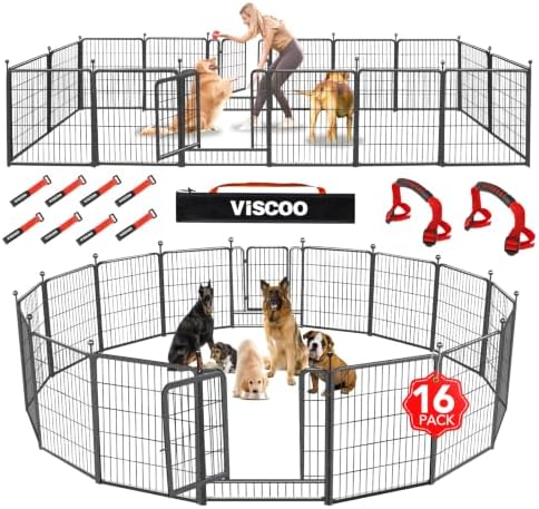 VISCOO Dog Playpen Outdoor, 16 Panels 32" H Dog Pen Indoor, Metal Dog Fence by VISCOO