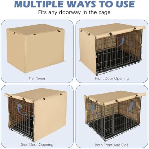 Akinerri Dog Crate Cover, Double Door Waterproof Kennel Cover, 42 in Beige - Image 4