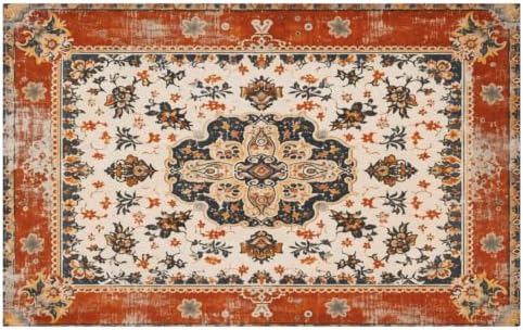 Giwawa Ethnic Boho Bath Rug Rust Coral Floral Plush Kitchen Mat 20x32 Inch Soft by Giwawa