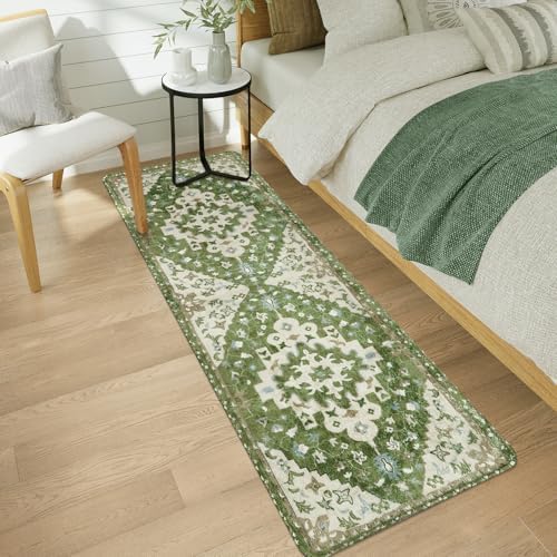 Uphome Vintage Bathroom Runner Rug Sage Green Boho Non-Slip Kitchen Runner - Image 6