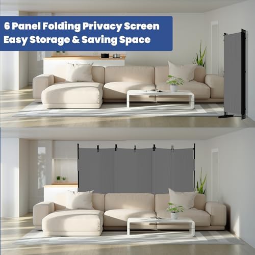 Room Divider, 6 Panel Upgraded 132” Folding Screen Highly Secretive - Image 5