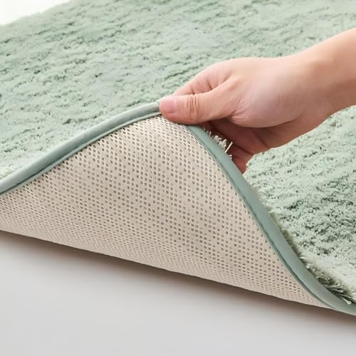 CozeCube Olive Green Shaggy Bath Mat 32"x20" Non Slip Washable Rug - Image 7