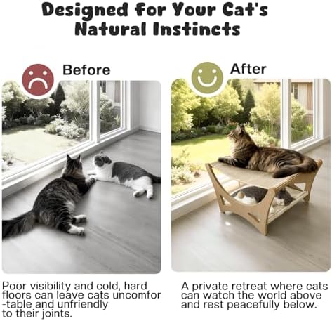 Double-Layer Cat Hammock Bed, Wooden Elevated Cat Beds - Image 6