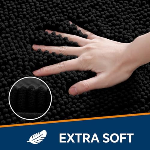 Chenille Bathroom Rug 40"x60" Black, Large Plush Bath Mat - Image 3