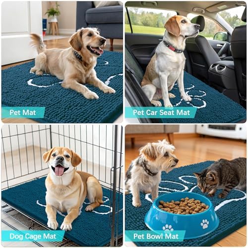 OLANLY Dog Door Mat for Muddy Paws 35x24, Paw Print Design Chenille Mud Mat - Image 7