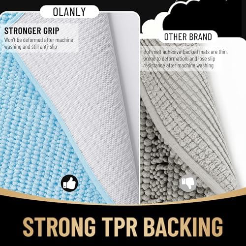 OLANLY Thick Chenille Small Bathroom Rugs Mats 24x16, Sky Blue - Image 5