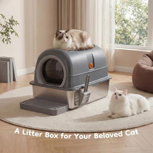 Enclosed Cat Litter Box, Stainless Steel Litter Box - Image 2