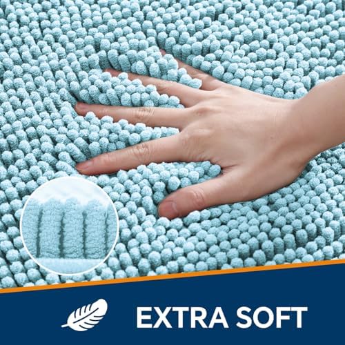 Chenille Bathroom Runner Rug 17"x47" Baby Blue, Plush Bath Mat - Image 3