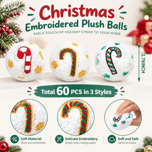 60 Pcs Christmas Squeaky Snowball Dog Toys Small Dog Chew Candy Canes Toys - Image 3