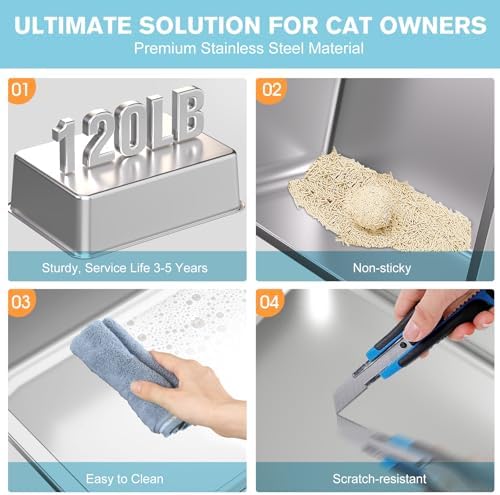 2PACK Stainless Steel Cat Litter Box, Large Litter Box - Image 6
