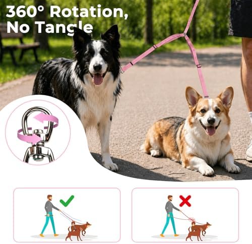 Double Leash for Two Dogs, No Tangle Bungee Dog Leash - Image 3