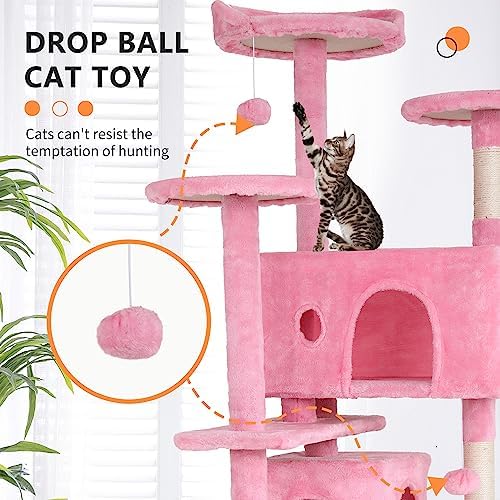 BestPet | 70" Cat Tree Tower | Pink | Sturdy Multi-Level Cat Tree - Image 3
