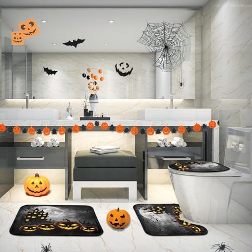 Arttown Bathroom Rug Set of 3, Bath Mats Halloween Spooky Black - Image 5