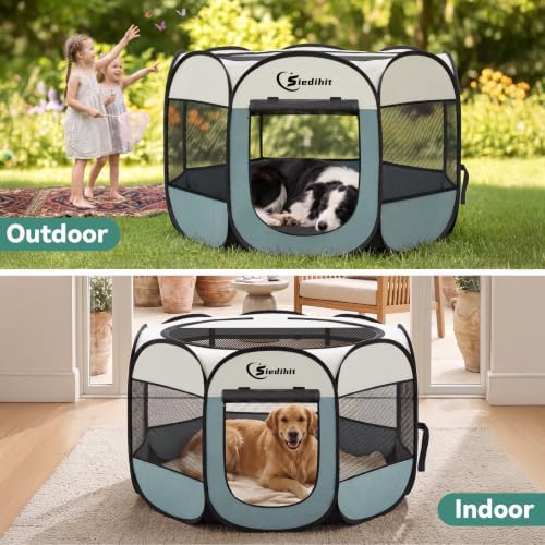 Sieidihit Dog Cat Pet Playpen Puppy Crate Cage Indoor Outdoor, Large Grey - Image 3