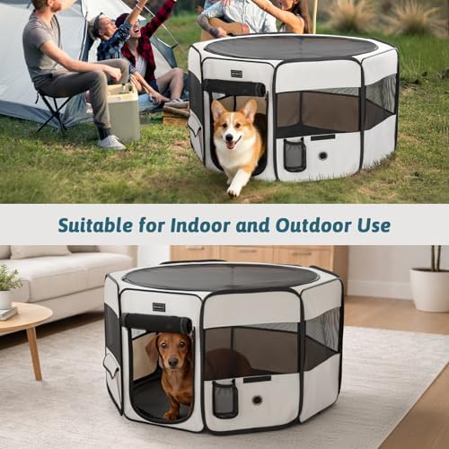 PETSFIT Portable Dog Playpen 36", Removable Waterproof Mat, Zippered Roof - Image 5