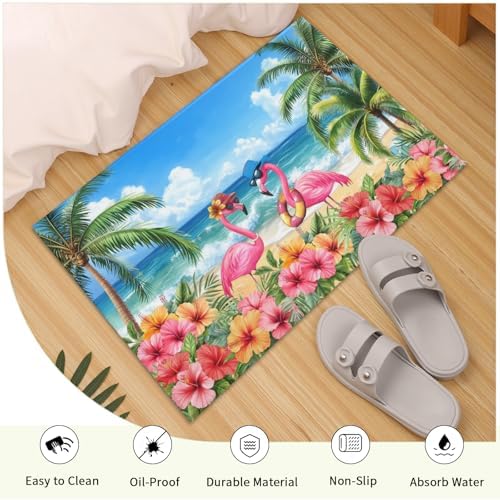 Giwawa Summer Flamingos Bath Rug Tropical Beach Extra Soft Shower Mat 16x24 - Image 5