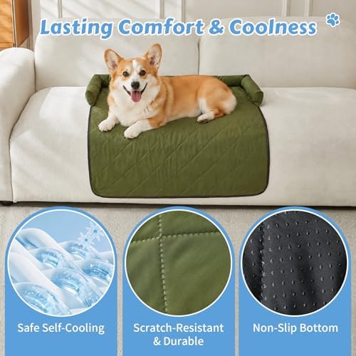 Cooling Dog Bed Mats with Neck & Head Support, 35.43 x31.5 inch Army Green - Image 2