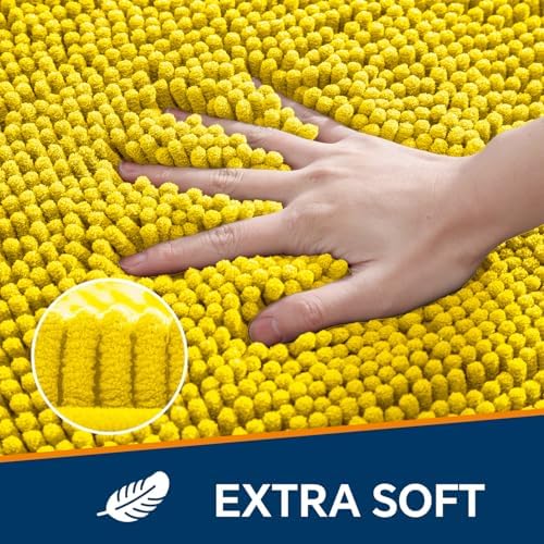 Chenille Bathroom Rug 17"x24" Yellow, Non-Slip Plush Bath Mat - Image 3