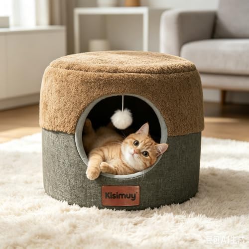 2-in-1 Cat Bed Cave, Cozy Covered Cat Beds by Unknown