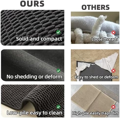 TYUU Black Bathroom Runner Rugs, Long Bath Mat Runner Washable Thin Quick Dry - Image 6