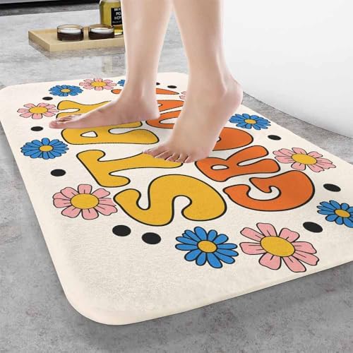 Seventies Retro Stay Groovy Bathroom Mat Rugs Hippie Flowers in Circle Print - Image 2