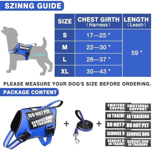 Service Dog Vest Harness and Leash Set+10 Patches, No Pull&Easy Walk Reflective - Image 6