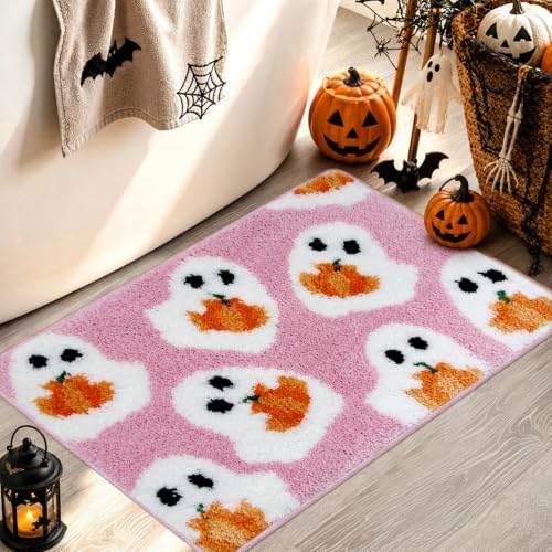 MEHOFOND Halloween Pink Ghost Pumpkin Non-Slip Bathroom Rug, 17x24 Inch by MEHOFOND