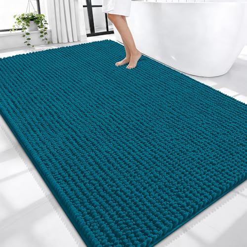 OLANLY Thick Chenille Large Bathroom Rugs Mats 70x46, Peacock Blue by OLANLY