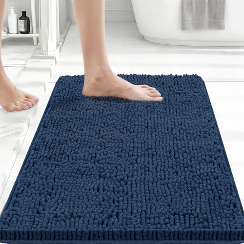 Bcoimo Small Bath Rug Mat, Chenille Extra Soft Navy Bathroom Mats by Bcoimo
