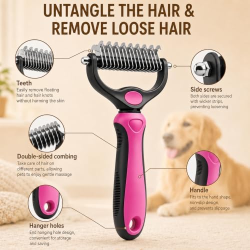 Deshedding Brush for Dogs and Cats, Undercoat Rake Pet Brush for Long Hair - Image 4