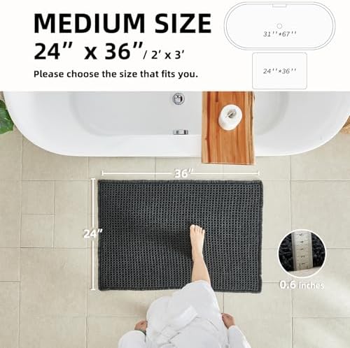 TYUU Black Waffle Bath Mat, Boho Bathroom Rugs Non Slip Washable - Image 3