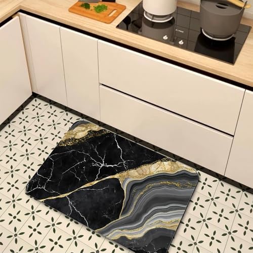 Black Gold Marble Bath Mat, Fast Drying Modern Stylish Bathmats - Image 7