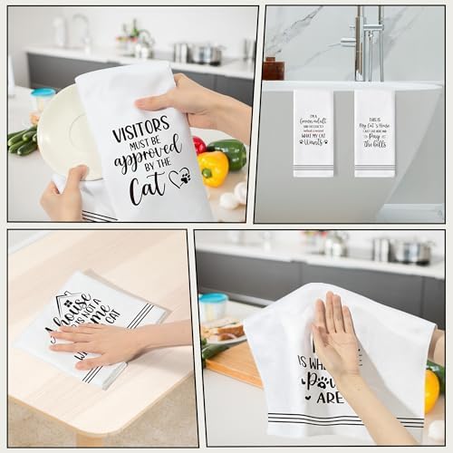 Paws Print Hand Towel, 6 Pack Kitchen Dish Cloths Set Cat Lovers Gift - Image 7