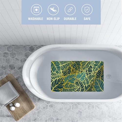 Gold Leaves Bathtub Mat Non Slip Green Tropical Leaf Shower Mat Anti Slip Bath - Image 2