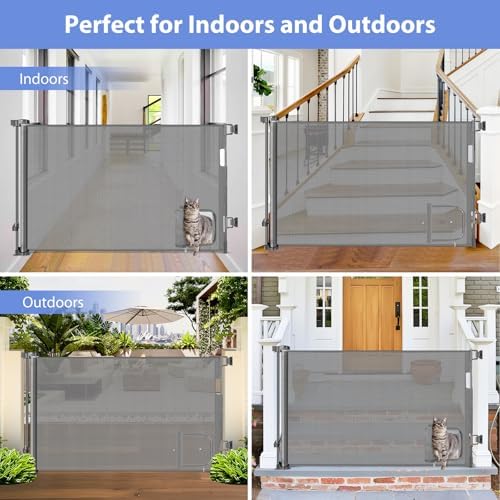Retractable Dog Gate with Cat Door 55" Wide Retractable Pet Gate with Cat Door - Image 6