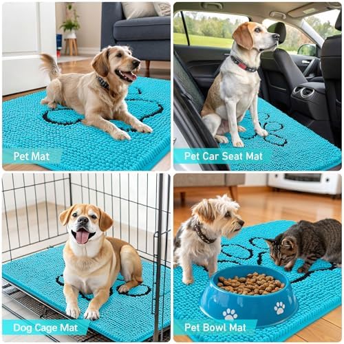 OLANLY Dog Door Mat for Muddy Paws 36x24, Paw Print Design Chenille Mud Mat - Image 7