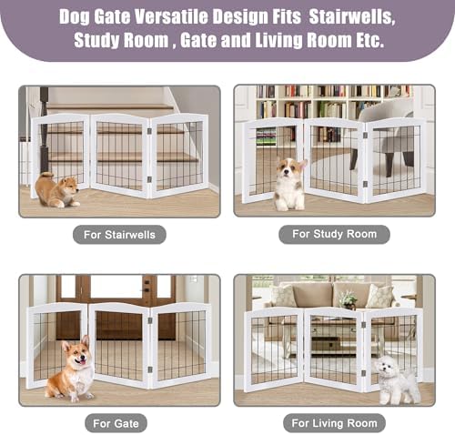 LZRS 3-Panel Freestanding Foldable Wooden Dog Gate –Solid Wood & Steel Wire - Image 6