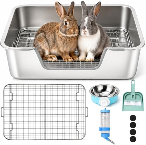 Rypet Large Stainless Steel Rabbit Litter Box Set by RYPET