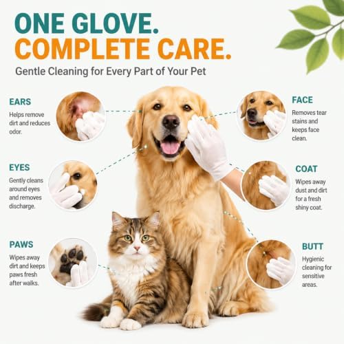 50 Pcs Pet Glove Wipes for Dogs & Cats, Pet Cleaning Gloves - Image 5