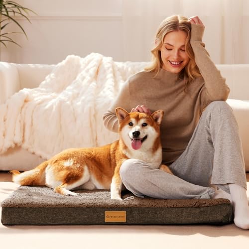 Patas Lague Orthopedic Large Dog Bed Washable Pet Sofa Mat 48''X30'' Brown - Image 2