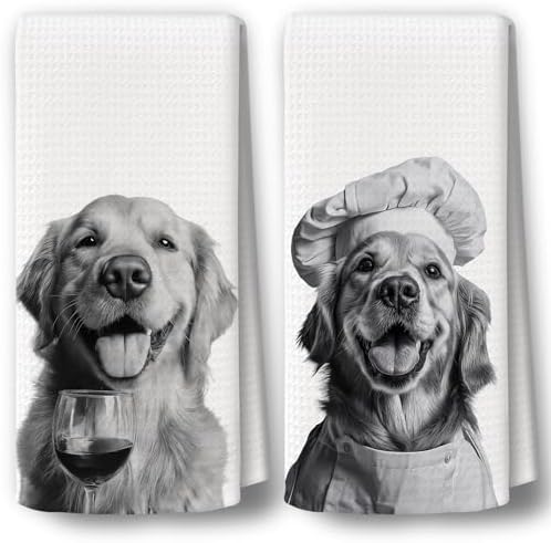 Dog Kitchen Towels Decor Set of 2 by BCUANGD