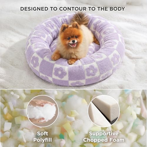LE SURE Shown on TV Jacquard Donut Cat Beds Indoor, Flower Checks 20x20x6in - Image 5