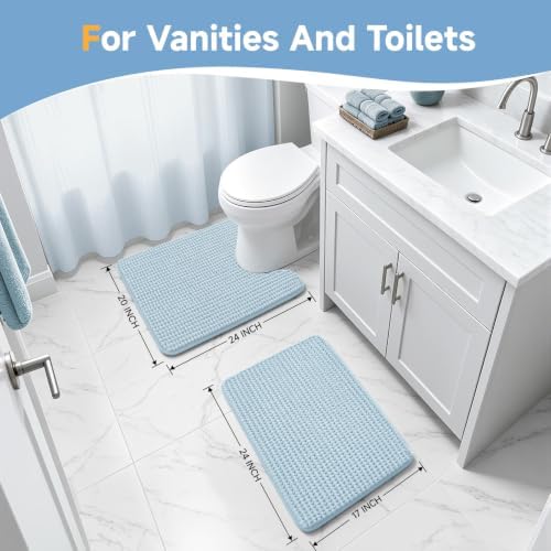 Ophanie Blue Bathroom Rugs Sets 2 Piece, Soft Chenille Bath Mat, Non Slip - Image 4