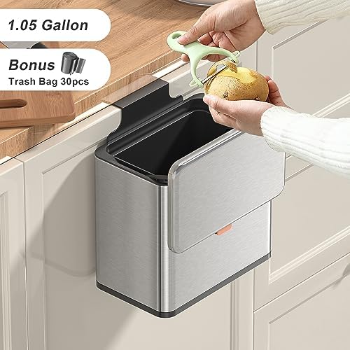 Mbillion 1.05 Gal Silver Hanging Stainless Steel Compost Bin - Image 2