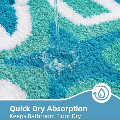 Blue Coastal Bathroom Rugs Non Slip Absorbent Fluffy Plush - Image 5