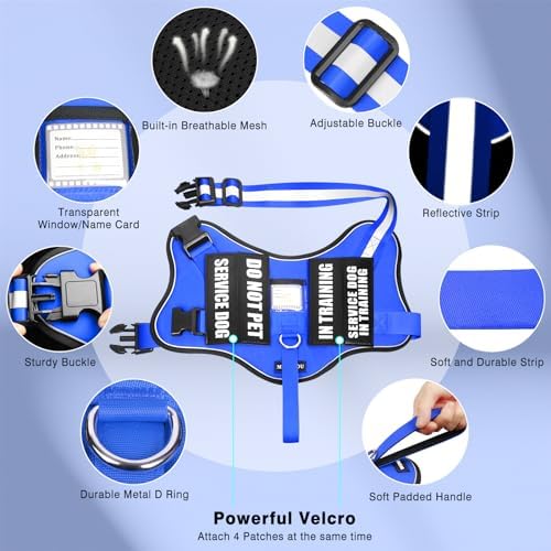 Service Dog Vest Harness and Leash Set+10 Patches, No Pull&Easy Walk Reflective - Image 4