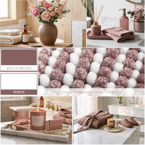 BSICPRO Bathroom Rugs Sets 2 Piece, Non Slip Striped Bath Mats, Mauve Brown - Image 3