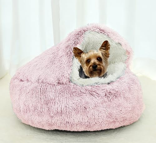 Dog Cave Bed for Small Dogs Cats Pets, Anti Anxiety Calming Plush Dog Beds - Image 2