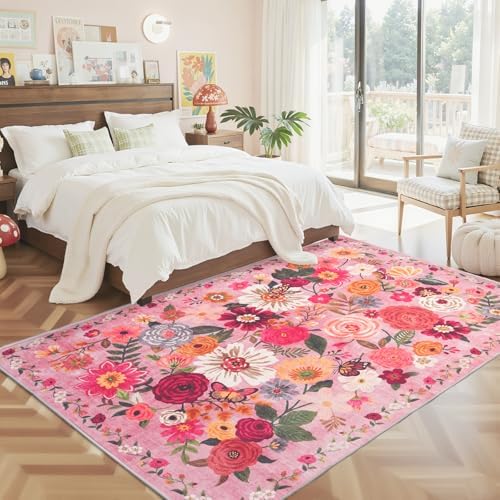 Pink Floral Area Rug 6x9 for Living Room Bedroom - Image 2