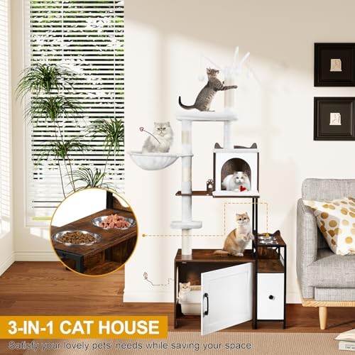 Snughome Cat Tree with Litter Box Enclosure, 3-in-1 Modern Cat Tower - Image 2